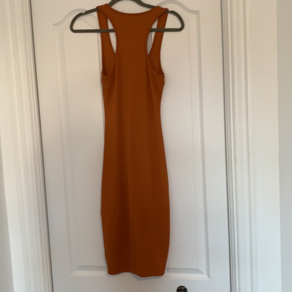 Rust coloured revamped dress with gold buttons - Picture 2 of 4